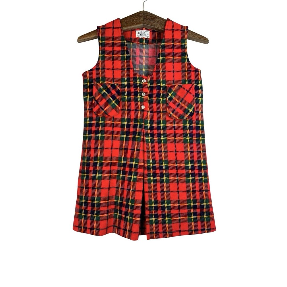 Alfar Vintage Red Tartan Plaid Sleeveless Dress Girls Size 12 Retro Preppy
